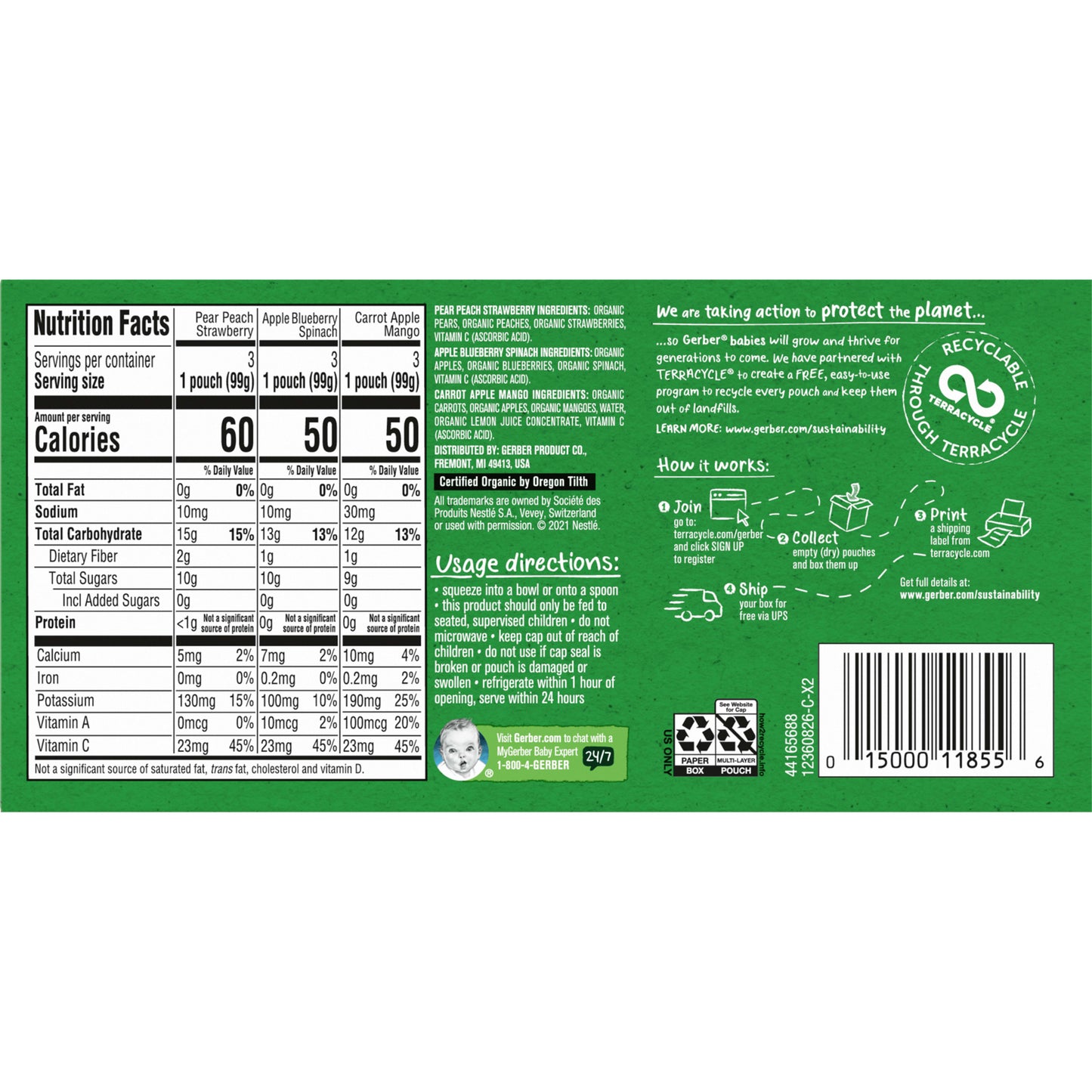 Gerber 2nd Foods Organic Baby Food, Variety Pack Fruit and Veggie Favorites, 3.5 oz Pouches (9 Pack)