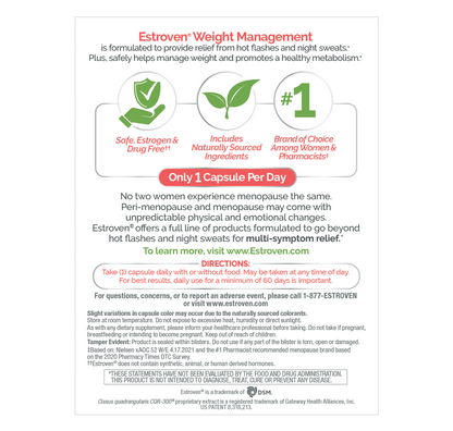 Estroven Menopause Relief Weight Management Capsules, 30 Count