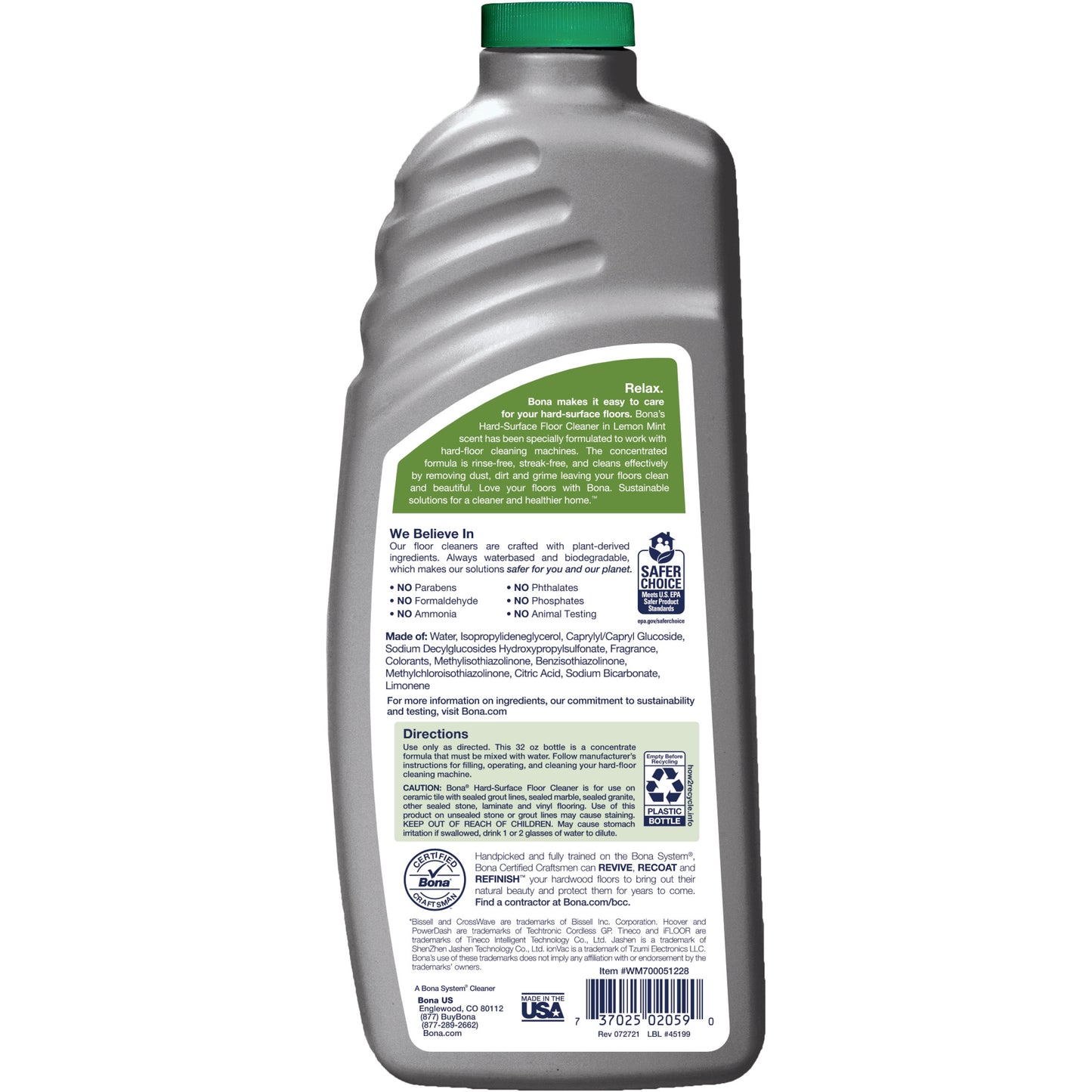 Bona Machine Concentrate Refill for Hard-Surface Flooring, Lemon Mint Scent, 32 Fluid Ounces