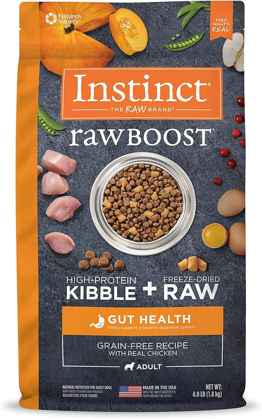 Instinct Raw Boost Gut Health Grain Free Recipe with Real Chicken Natural Dry Dog Food by Nature's Variety, 4 lb. Bag