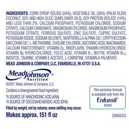Enfamil ProSobee Soy-Based Infant Formula for Sensitive Tummies, Lactose-Free, Milk-Free, and DHA for Brain Support, Plant-Sourced Protein Powder Can, 20.9 Oz