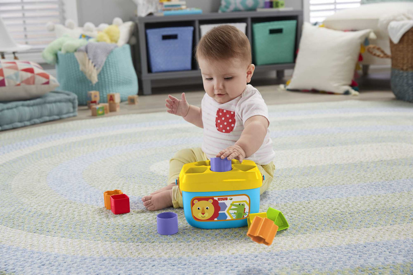 Fisher-Price Baby’s First Blocks Shape Sorting Toy with Storage Bucket, 12 Pieces