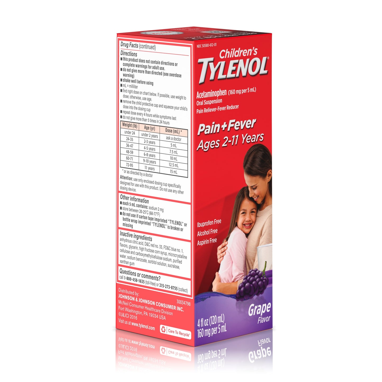 Children's Tylenol Pain + Fever Relief Cold Medicine, Grape, 4 fl. oz