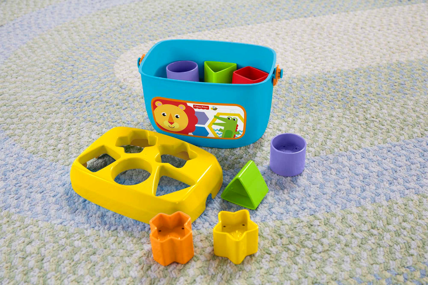 Fisher-Price Baby’s First Blocks Shape Sorting Toy with Storage Bucket, 12 Pieces
