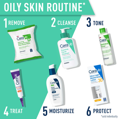 CeraVe Foaming Facial Cleanser, Daily Face Wash for Normal to Oily Skin, 3 fl oz & 16 fl oz