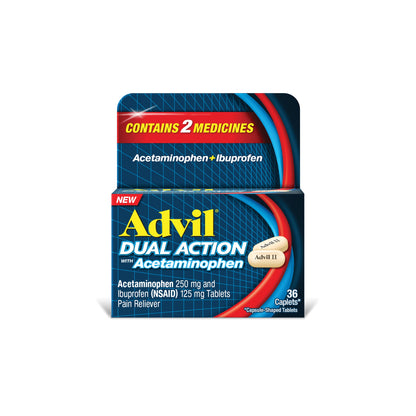 Advil Dual Action with Acetaminophen Pain and Headache Reliever Ibuprofen, Coated Caplets