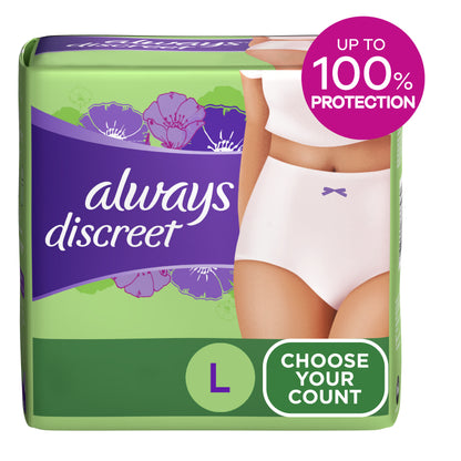 Always Discreet Adult Incontinence Underwear for Women, L,