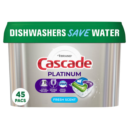 Cascade Platinum Action Pacs, Dishwasher Detergent, Fresh, 45 Ct