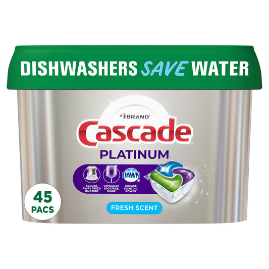 Cascade Platinum Action Pacs, Dishwasher Detergent, Fresh, 45 Ct