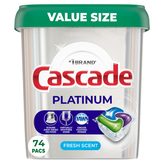 Cascade Platinum Dishwasher Pods, Dish Detergent ActionPacs, Fresh, 74 Count