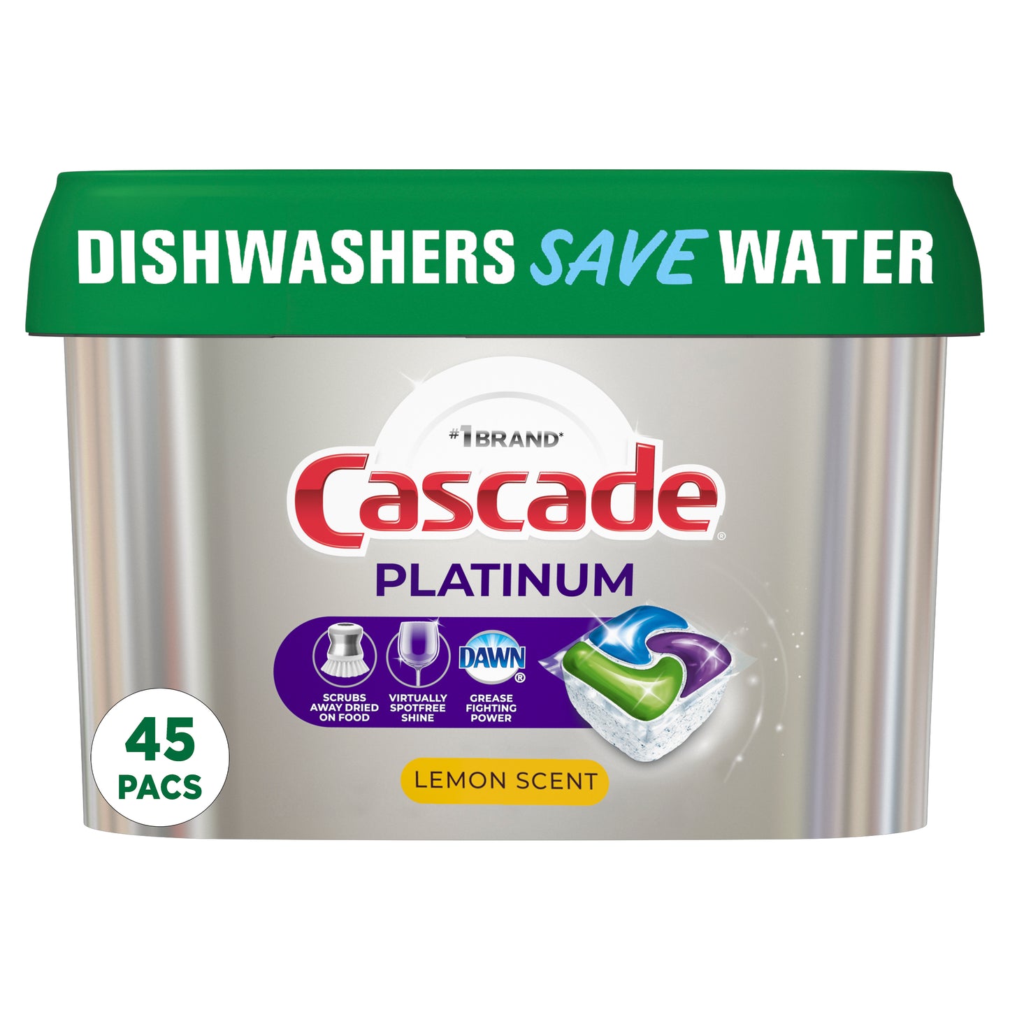 Cascade Platinum Pods, Action Pacs Dishwasher Detergent, Lemon, 45 Ct