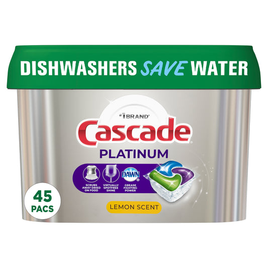 Cascade Platinum Pods, Action Pacs Dishwasher Detergent, Lemon, 45 Ct