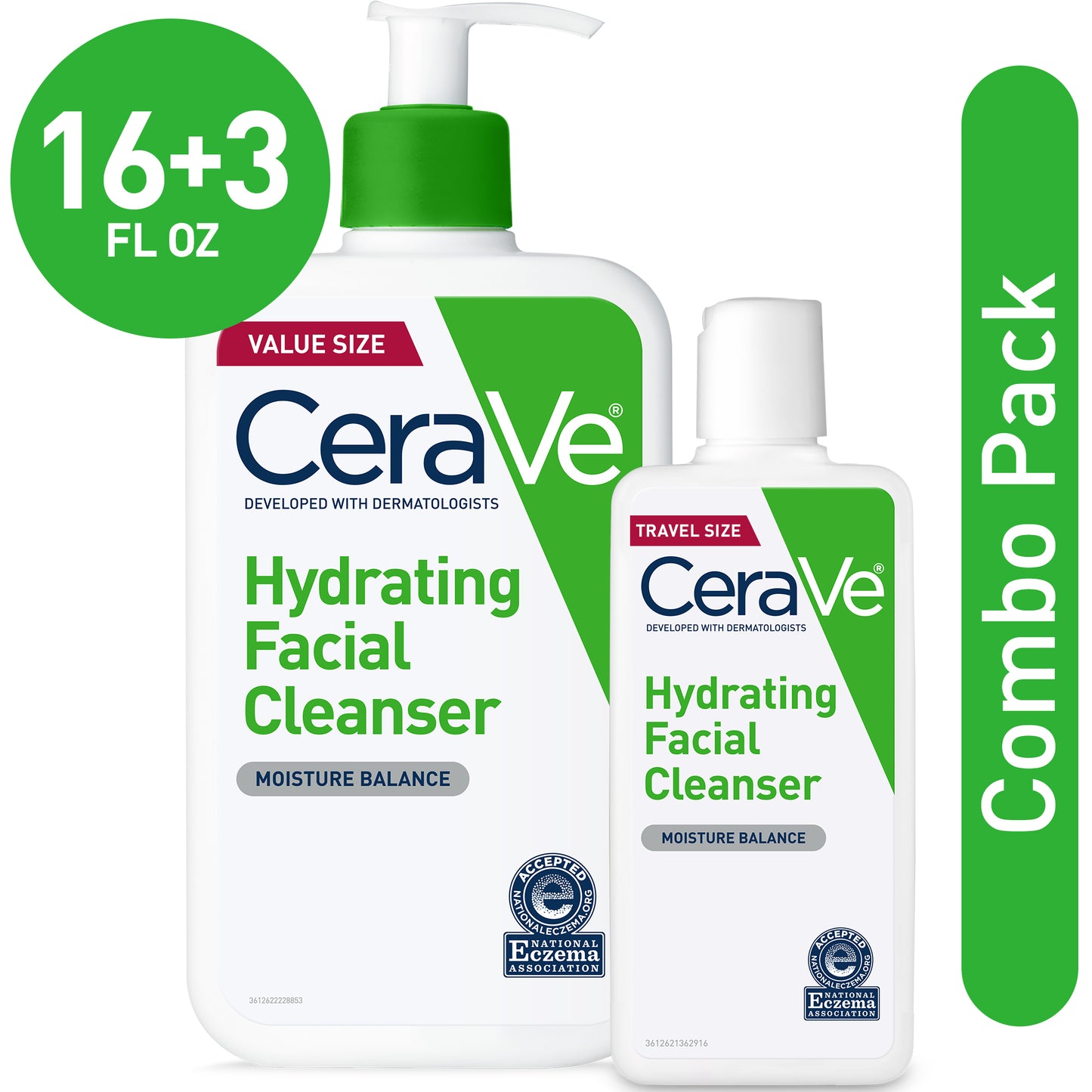 CeraVe Hydrating Facial Cleanser, Daily Face Wash for Normal to Dry Skin, 16 fl oz & 3 fl oz.