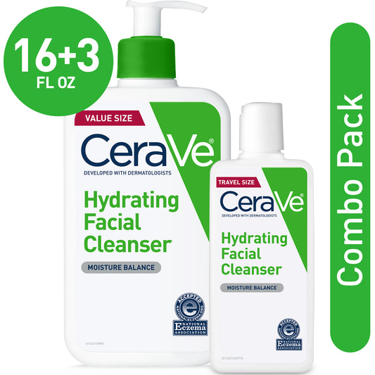 CeraVe Hydrating Facial Cleanser, Daily Face Wash for Normal to Dry Skin, 16 fl oz & 3 fl oz.