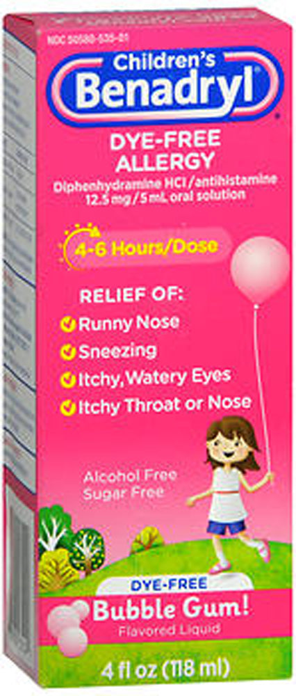 Children's Benadryl Dye-Free Allergy Liquid, Bubble Gum, 4 fl. oz