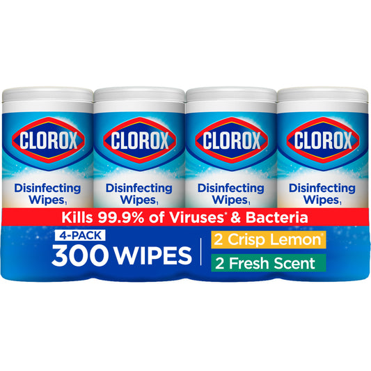 Clorox Bleach-Free Disinfecting and Cleaning Wipes, 300 Count, 4 Pack