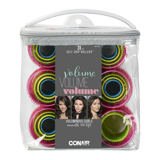 Conair Classic Volumizing Hair Self Grip Rollers, Assorted Sizes, Neon Colors, 31 Ct