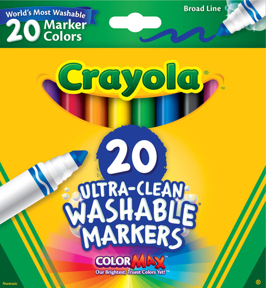 Crayola Ultra-Clean Washable Broad Line Markers, Back to School Supplies, 20 Ct, Classic Colors