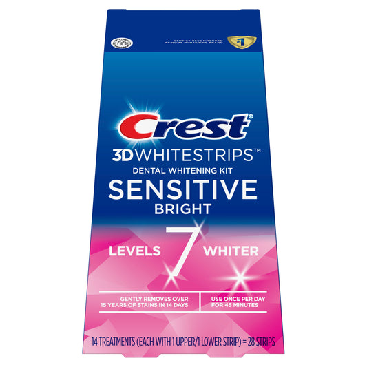 Crest 3DWhitestrips Sensitive Bright at-Home Teeth Whitening Strip Kit, 14 Treatments