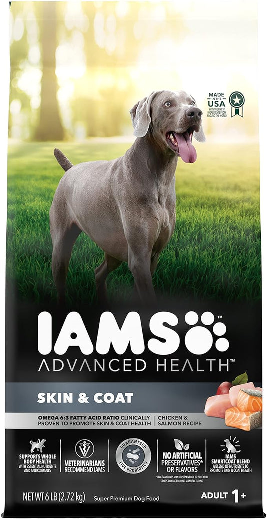 IAMS Advanced Health Skin & Coat Chicken and Salmon Recipe Adult Dry Dog Food, 6 lb. Bag, Brown, 6.00 Pound (Pack of 1)