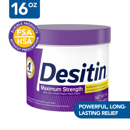 Desitin Maximum Strength Baby Diaper Rash Cream with Zinc Oxide, 16 oz