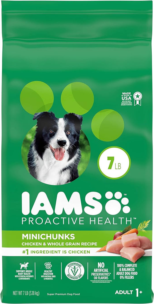 IAMS Adult Minichunks Small Kibble High Protein Dry Dog Food with Real Chicken, 7 lb. Bag