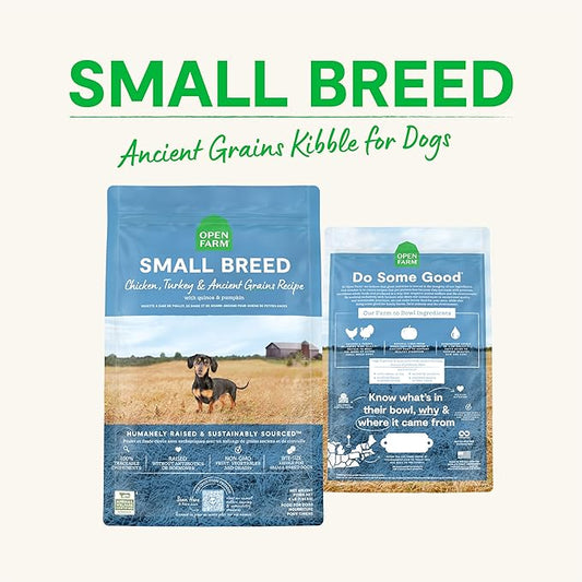 Open Farm Ancient Grains Dry Dog Food, Humanely Raised Meat Recipe with Wholesome Grains and No Artificial Flavors or Preservatives (Small Breed, 4 Pound (Pack of 1))