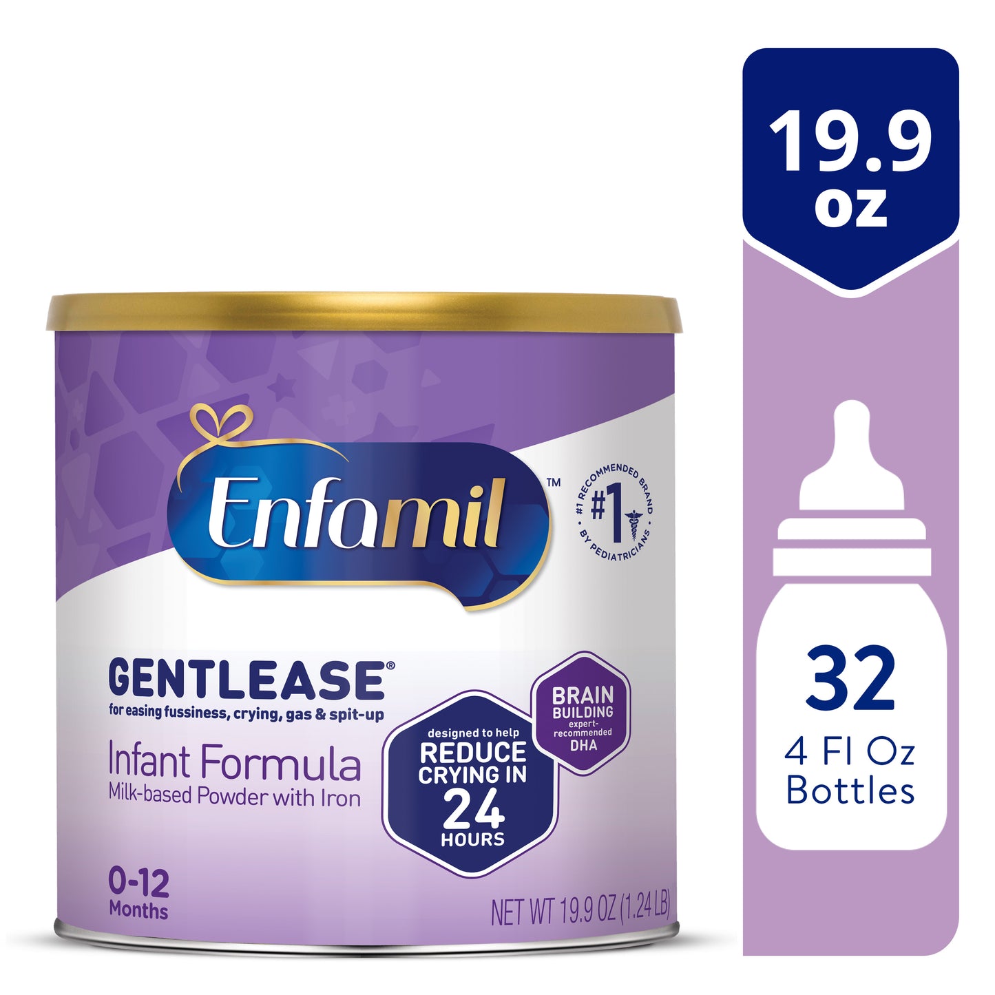 Enfamil Gentlease Baby Formula, Reduces Fussiness, Gas, Crying and Spit-up in 24 hours, DHA & Choline to support Brain development, Powder Can, 19.9 Oz
