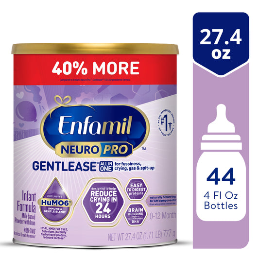 Enfamil NeuroPro Gentlease Baby Formula, Infant Formula Nutrition, Brain Support that has DHA, HuMO6 Immune Blend, Designed to Reduce Fussiness, Crying, Gas & Spit-up in 24 Hrs, Powder Can, 27.4 Oz