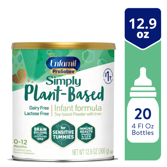 Enfamil ProSobee Soy-Based Infant Formula for Sensitive Tummies, Lactose-Free, Milk-Free, and DHA for Brain Support, Plant-Sourced Protein Powder Can, 12.9 Oz