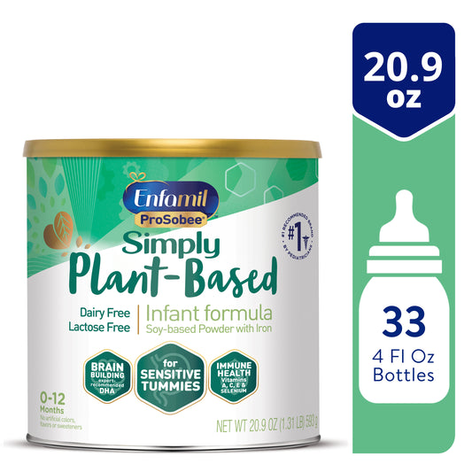 Enfamil ProSobee Soy-Based Infant Formula for Sensitive Tummies, Lactose-Free, Milk-Free, and DHA for Brain Support, Plant-Sourced Protein Powder Can, 20.9 Oz