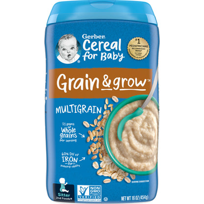 Gerber 2nd Foods Cereal for Baby Grain &amp; Grow Baby Cereal, Multigrain, 16 oz Canister