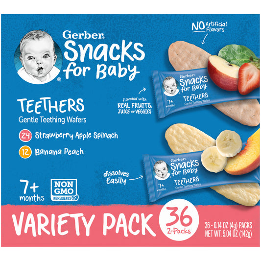 Gerber Gentle Teething Wafers, Variety Pack Baby Teethers, 72 Count Box