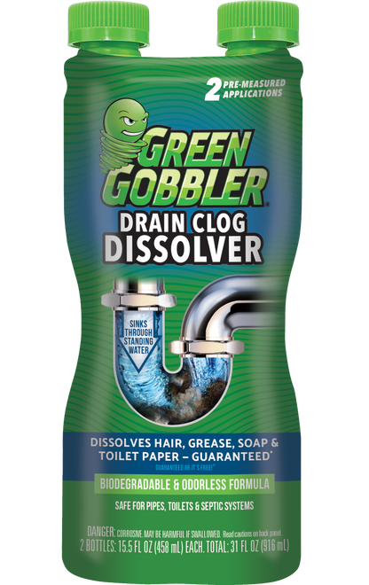 Green Gobbler Drain Clog Remover & Cleaner for Toilets, Sinks, Showers Septic-Safe, 31 oz, 1 Ct - 2 Uses