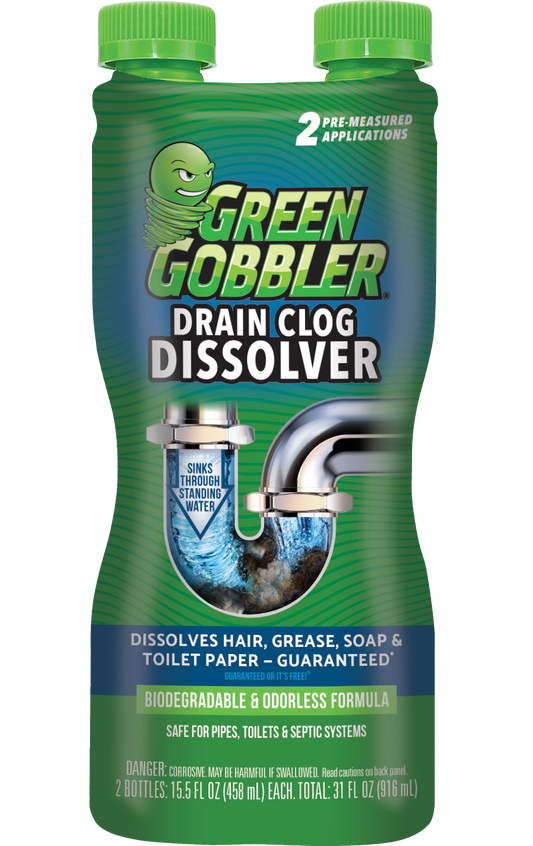 Green Gobbler Drain Clog Remover & Cleaner for Toilets, Sinks, Showers Septic-Safe, 31 oz, 1 Ct - 2 Uses