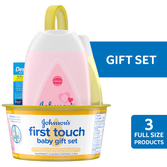 Johnson's First Touch Baby Gift Set with Baby Shampoo, Diaper Cream and Lotion, 4 full size items