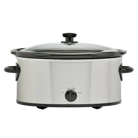 Mainstays 6 Quart Oval Slow Cooker, Stainless Steel Finish, Glass Lid, Model