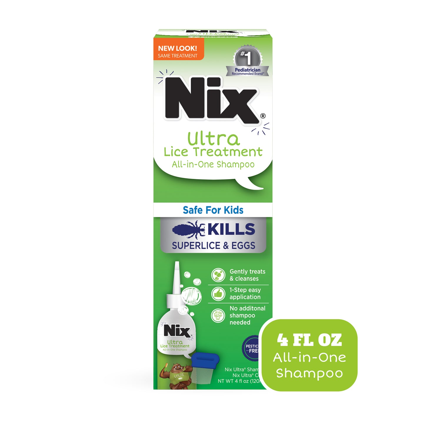 Nix Ultra Superlice Treatment, All-in-One Shampoo, 4 fl oz & Lice Removal Comb