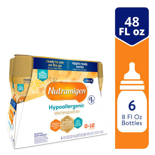 Nutramigen Hypoallergenic Baby Formula, Lactose Free, Colic Relief from Cow's Milk Allergy Starts in 24 Hours, Brain Building Omega-3 DHA for Immune Support, 8 FL Oz (6 Count)