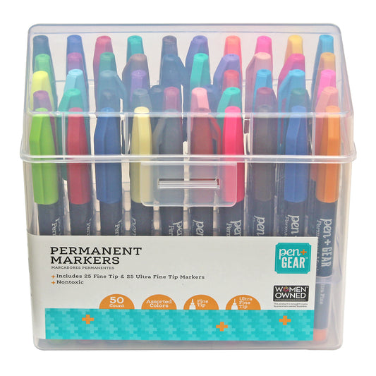 Pen+Gear Permanent Markers, Fine+Ultra Fine, Assorted Colors, 50 Count