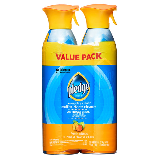 Pledge Antibacterial Multisurface Cleaner Spray, Fresh Citrus - Household Antibacterial Spray (2 Pack Aerosol), 9.7 Oz