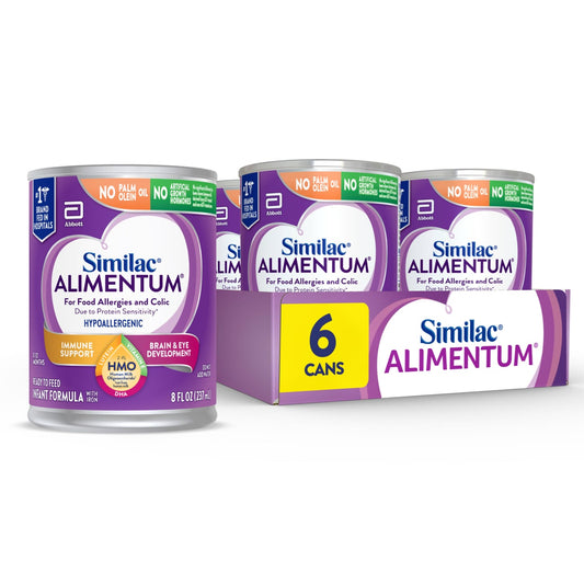 Similac Alimentum with 2’-FL HMO Hypoallergenic Infant Formula, for Food Allergies and Colic,* Suitable for Lactose Sensitivity, Ready-to-Feed Baby Formula, 8-fl-oz can, Pack of 6