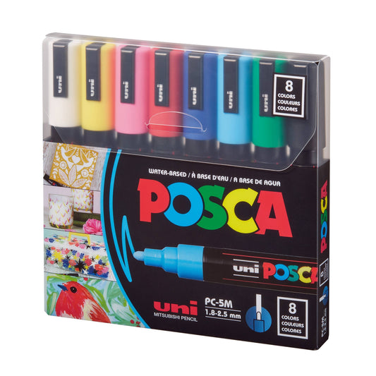 Uni POSCA Paint Markers, Medium Point Marker Paint Pen Tips, PC-5M, Assorted Ink, 8 Count