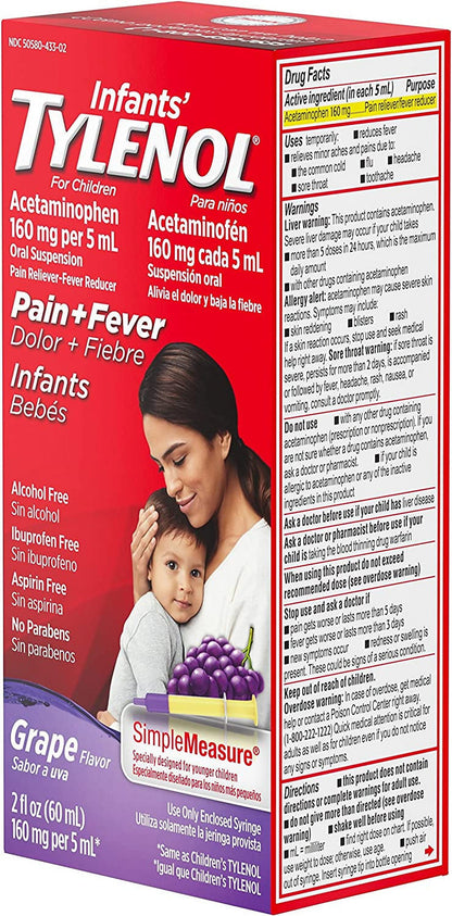 Infants' Tylenol Acetaminophen Liquid Medicine, Grape Flavor, 2 fl. oz