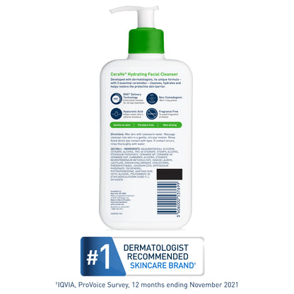 CeraVe Hydrating Facial Cleanser, Daily Face Wash for Normal to Dry Skin, 16 fl oz & 3 fl oz.