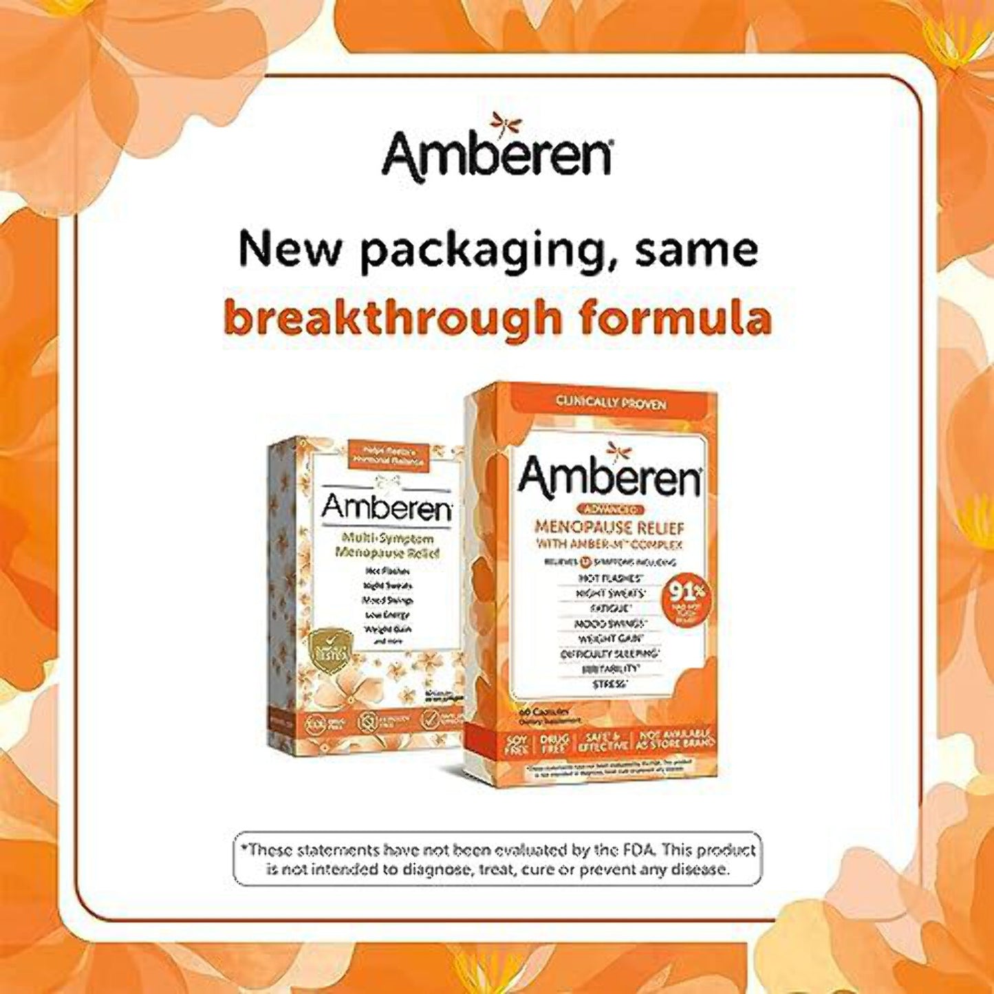 Amberen Multi-Symptom Menopause Relief Supplements for Women, Hot Flash & Night Sweats Relief, 60 count