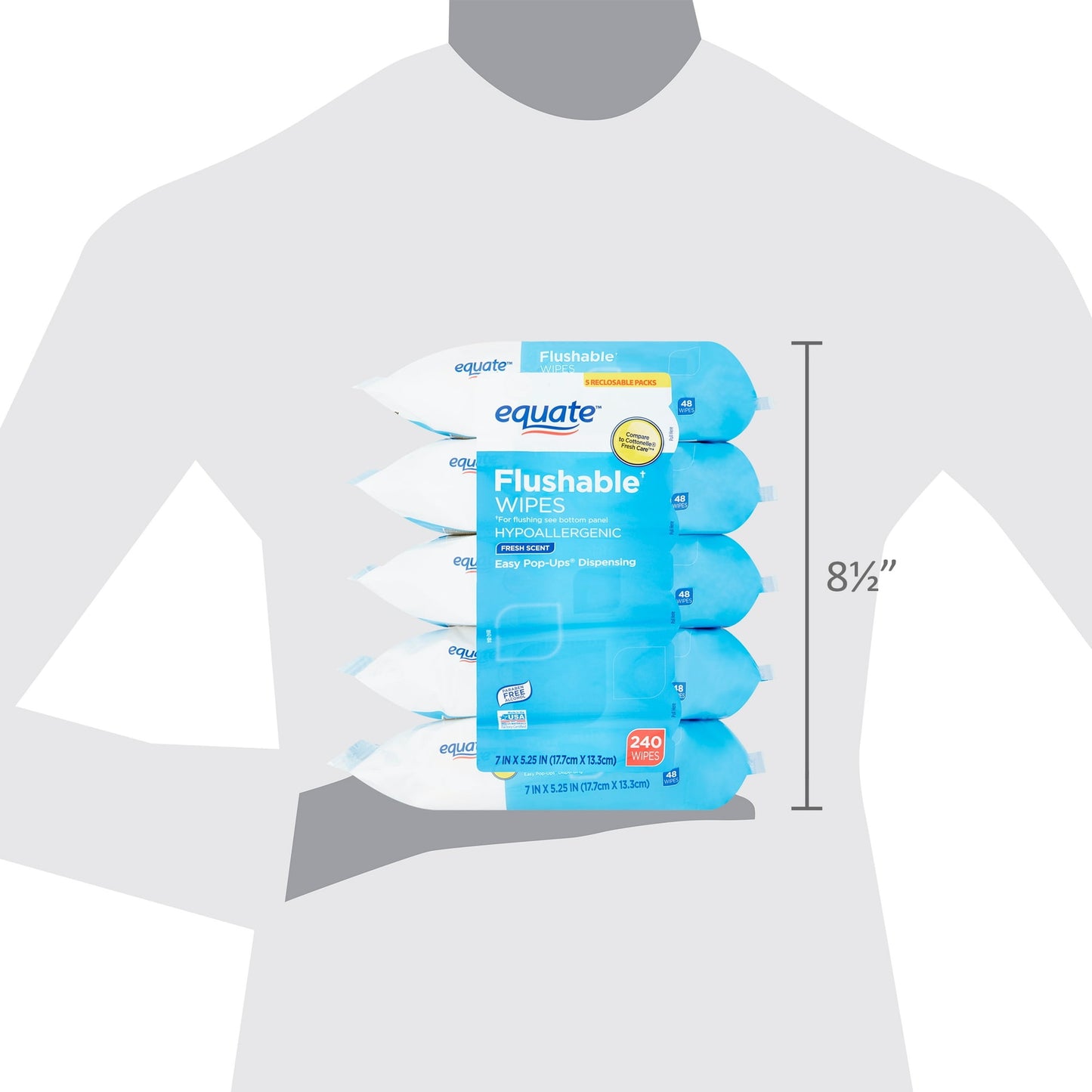 Equate Fresh Scent Flushable Wipes, 5 Resealable Packs (240 Total Wipes)