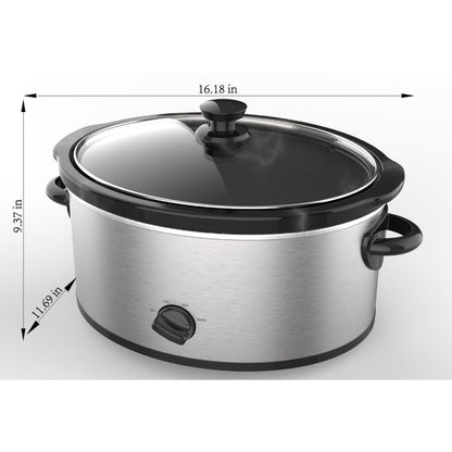 Mainstays 6 Quart Oval Slow Cooker, Stainless Steel Finish, Glass Lid, Model