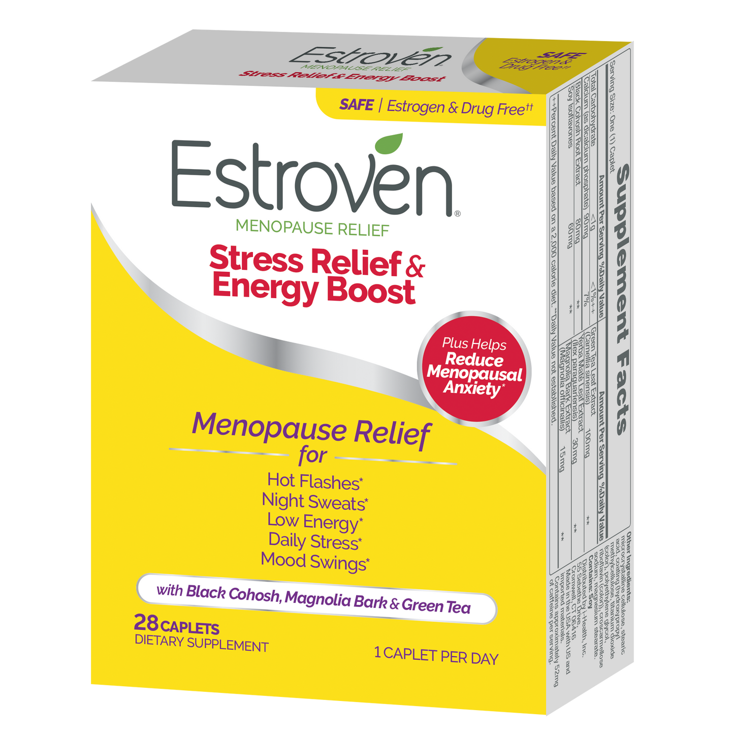 Estroven Stress Relief and Energy Boost for Menopause Relief Caplets, 28 Count