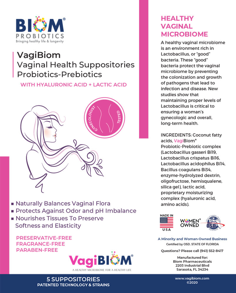 Vagibiom Vaginal Probiotic Suppository for Women, Fragrance Free, 5 Count
